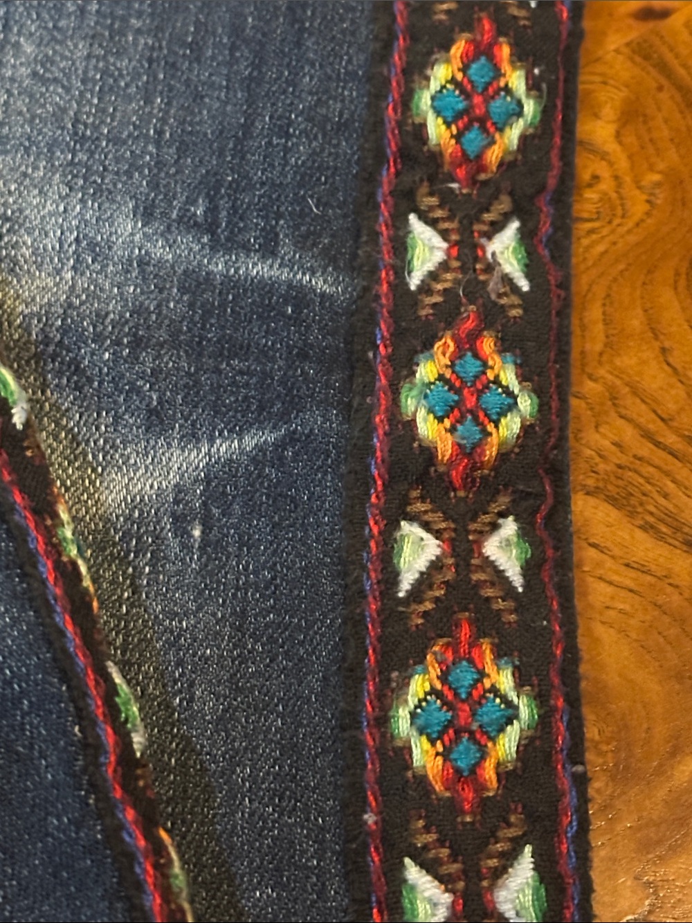 Grace Dark Blue Straight-Leg Jeans with Multicolor Embroidered Trim - Picture 6 of 10